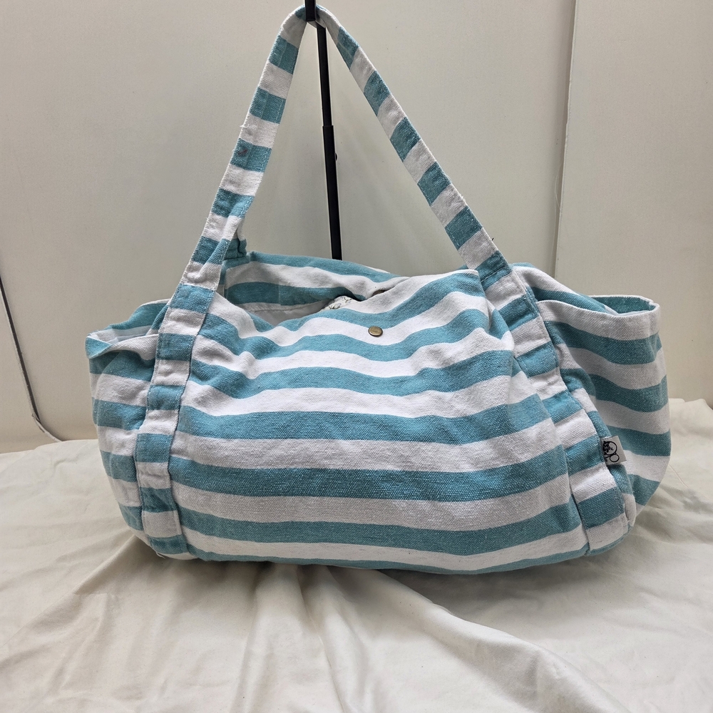 Blue & White Striped Canvas Tote – Beach / Everyday
